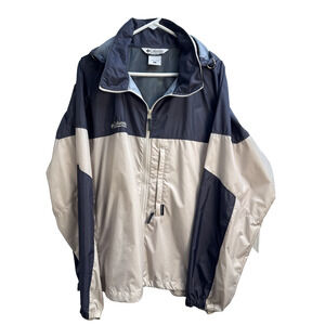 Columbia Rain Jacket Lightweight,‎ Packable, Hooded Blue And Tan Size XL EUC
